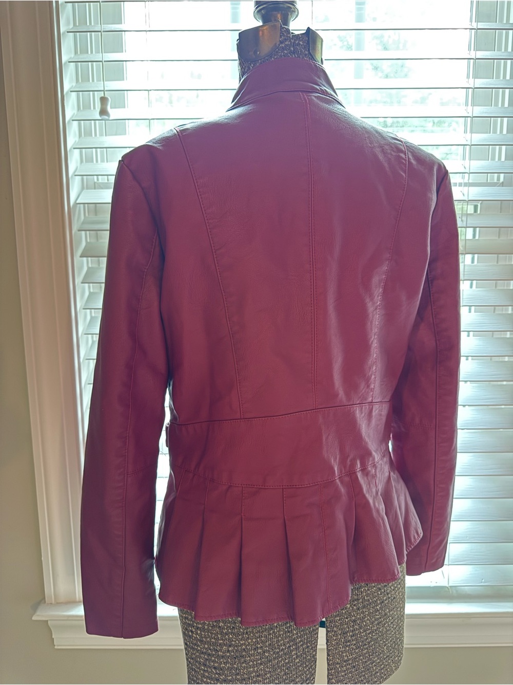 Baccini Raspberry Red Faux Leather Zip-Peplum Jacket - Picture 2 of 7